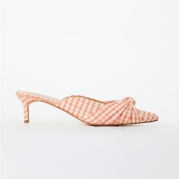 JUSTFAB Freya Heeled Mule Pump Gingham Checkered Kitten Heels in Orange Size 6.5 - Picture 2 of 11